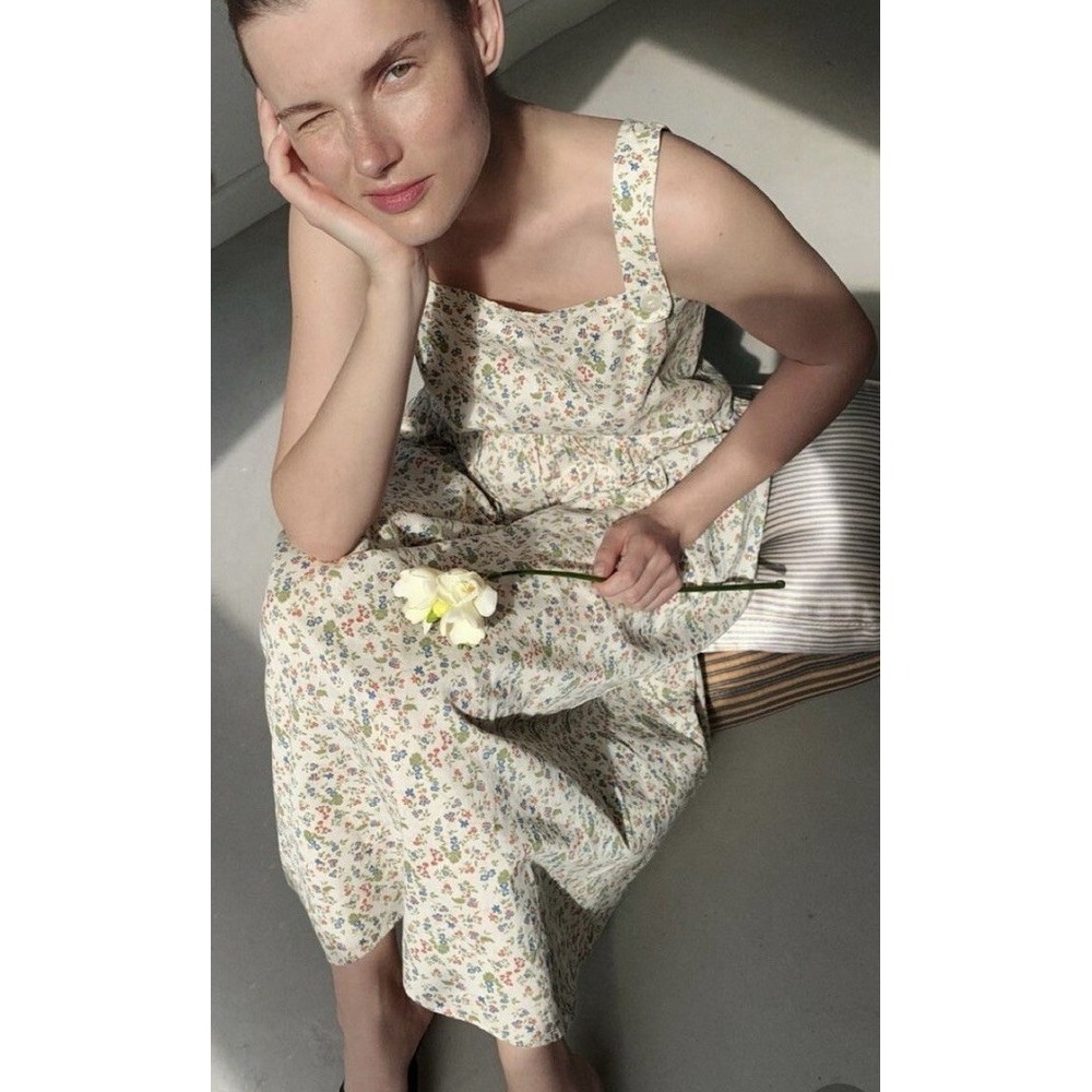 Zara Floral Midi Dress in Cream with Multi-Color Print - Picture 1 of 11